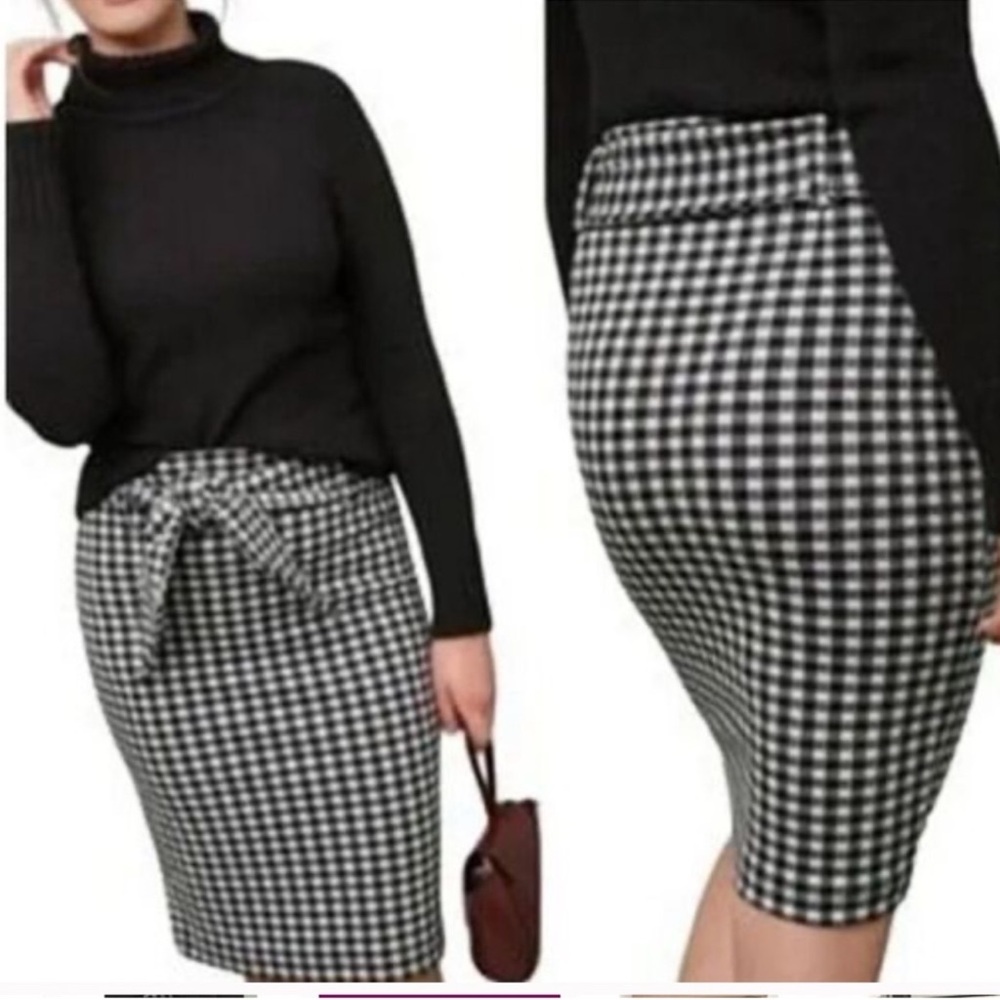 Maeve by Anthropologie  Black and White Gingham Pencil Skirt w/tie waist sz S
